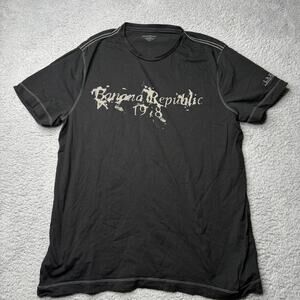 Vintage Banana Republic 1918 Shirt Men's Large Black Graphic Short Sleeve Y2K